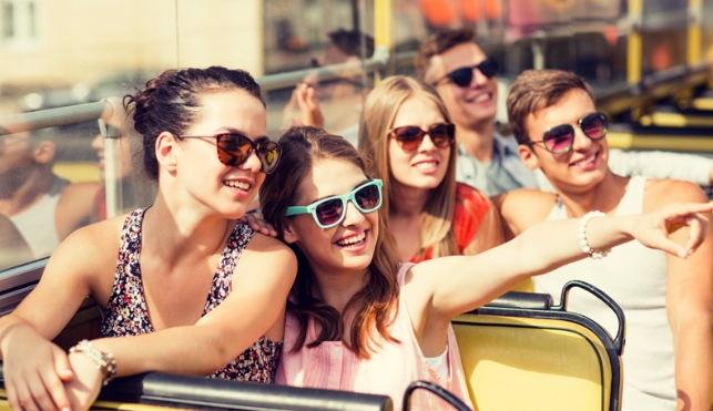 Group of friends on a sightseeing tour in Bath